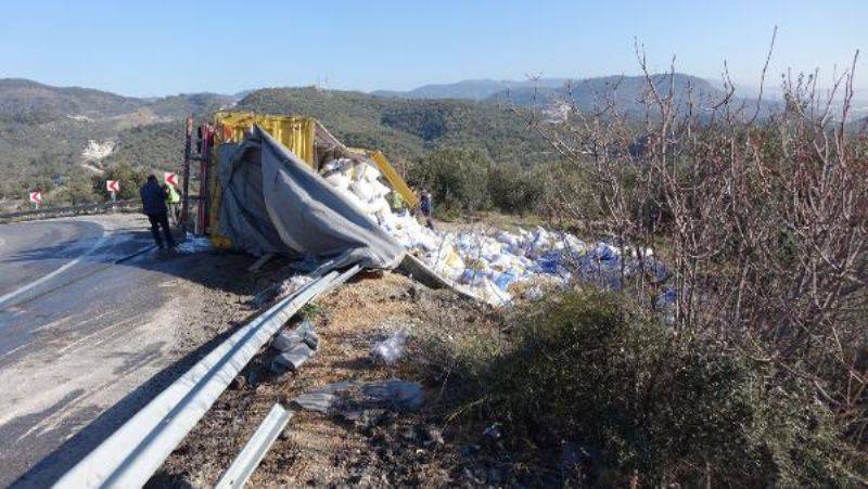 Devrilen Yem Kamyonunun Şoförü Yaralandı