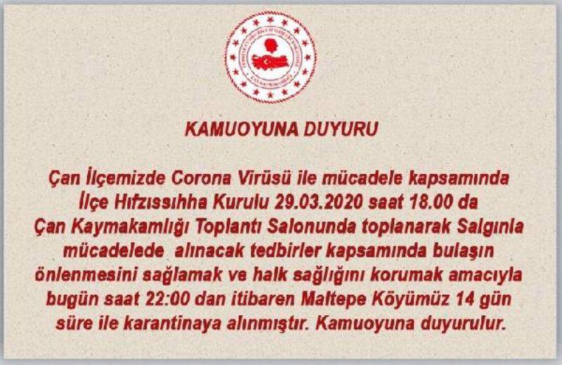 Çanakkale'de Bir Köye Koronavirüs Karantinası