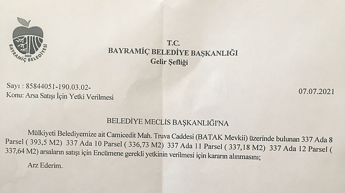 Bayramiç Belediyesi 4 Arsa Daha Satıyor 