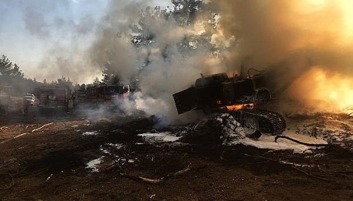 Seyreltme Yapılan Ormandaki İş Makinesi Alev Alarak Küle Döndü