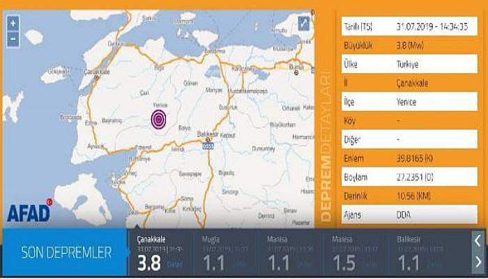 Yenice'de 3.8 Büyüklüğünde Deprem